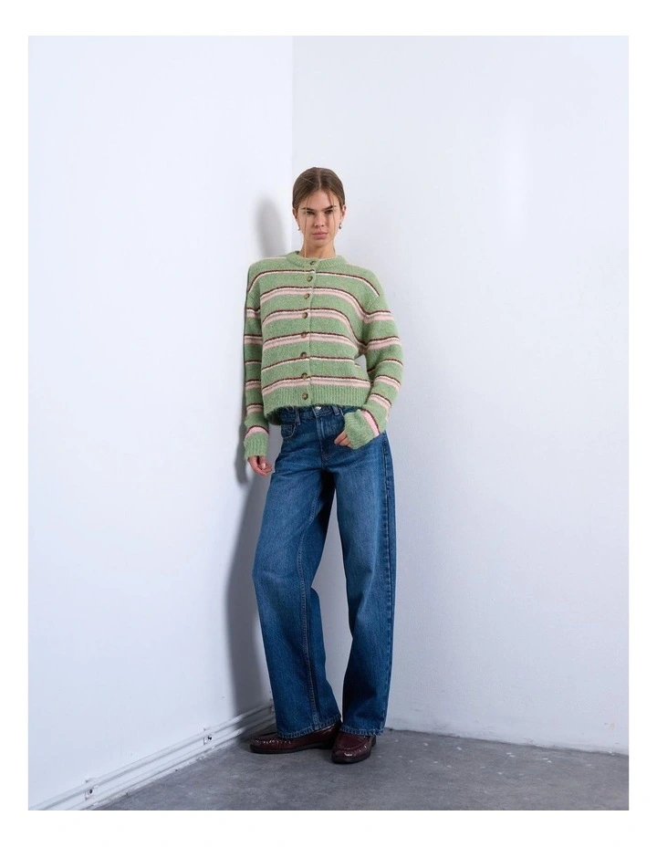 Caro Stripe O-Neck Cardigan in Green image 1