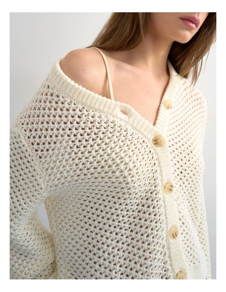 Emelie Open Stitch Cardigan in Cream image 2