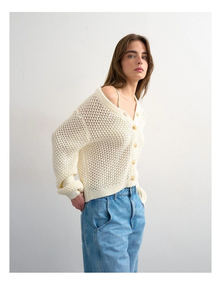 Emelie Open Stitch Cardigan in Cream image 3