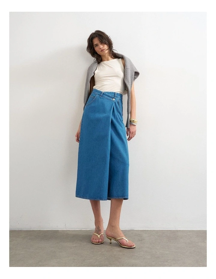 ABBY WRAP DENIM MIDI SKIRT image 1