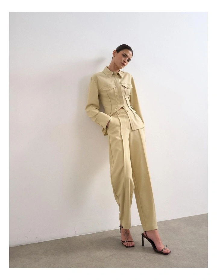 Wera Wide Leg Trouser in Beige image 3