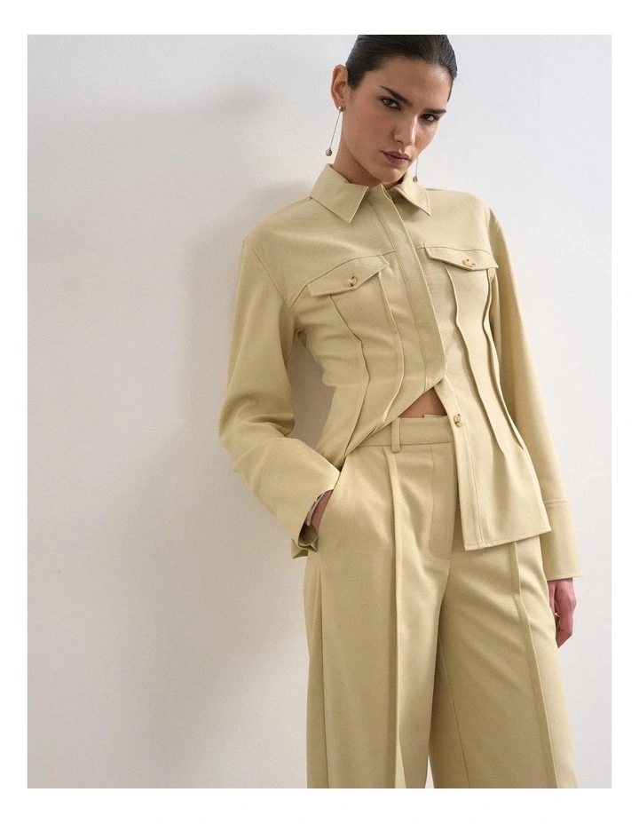 Wera Wide Leg Trouser in Beige image 5