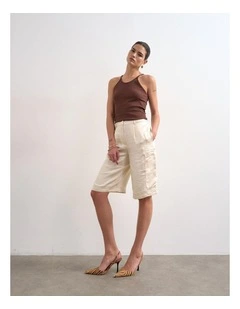 Lieke Longline Cargo Shorts in Ecru