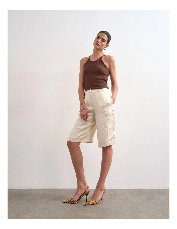Lieke Longline Cargo Shorts in Ecru image 1