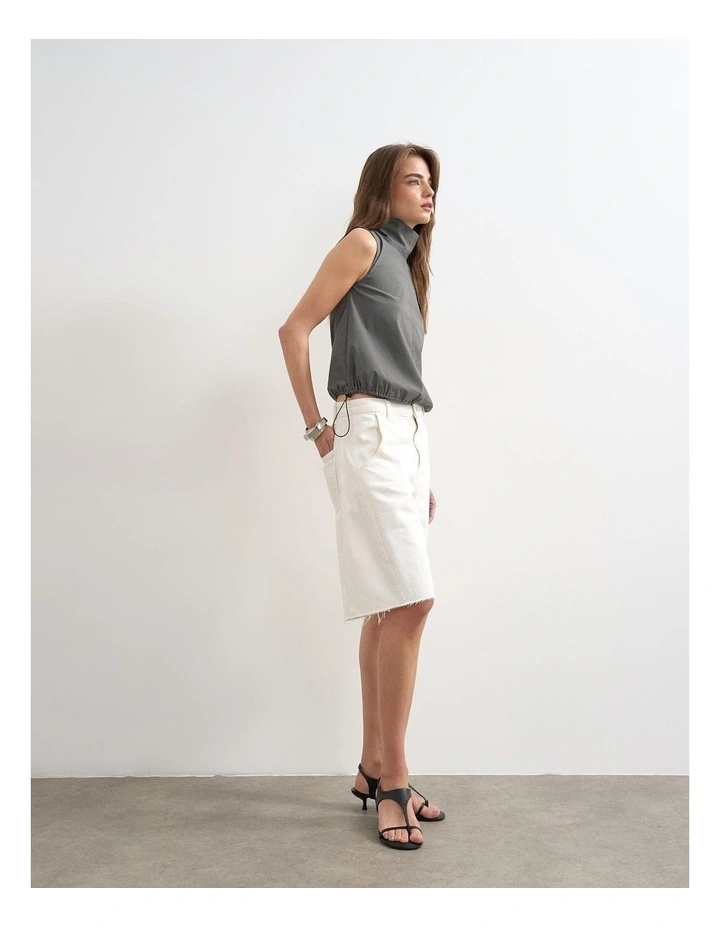 Joa Barrel Jort in White Denim image 1