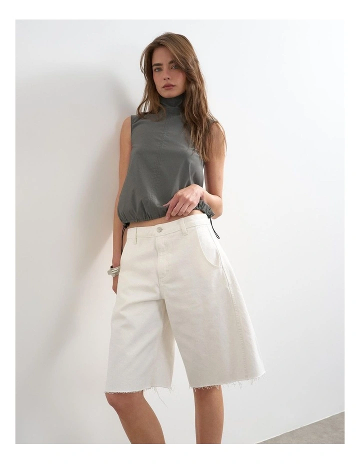 Joa Barrel Jort in White Denim image 2