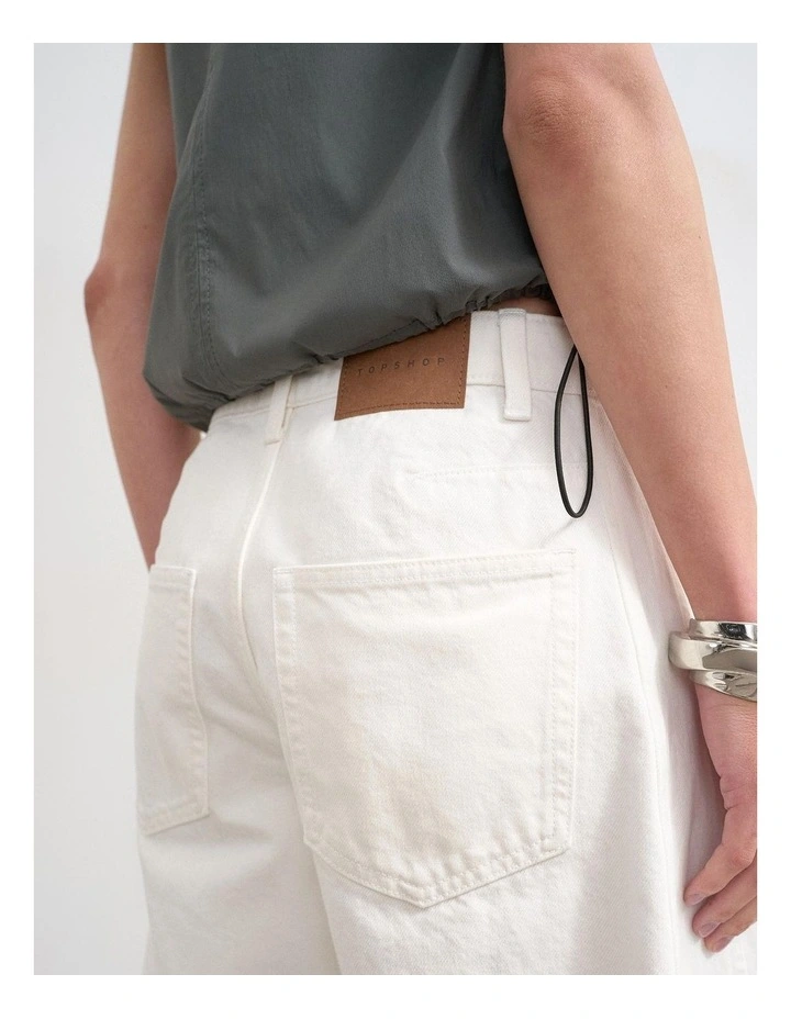 Joa Barrel Jort in White Denim image 3