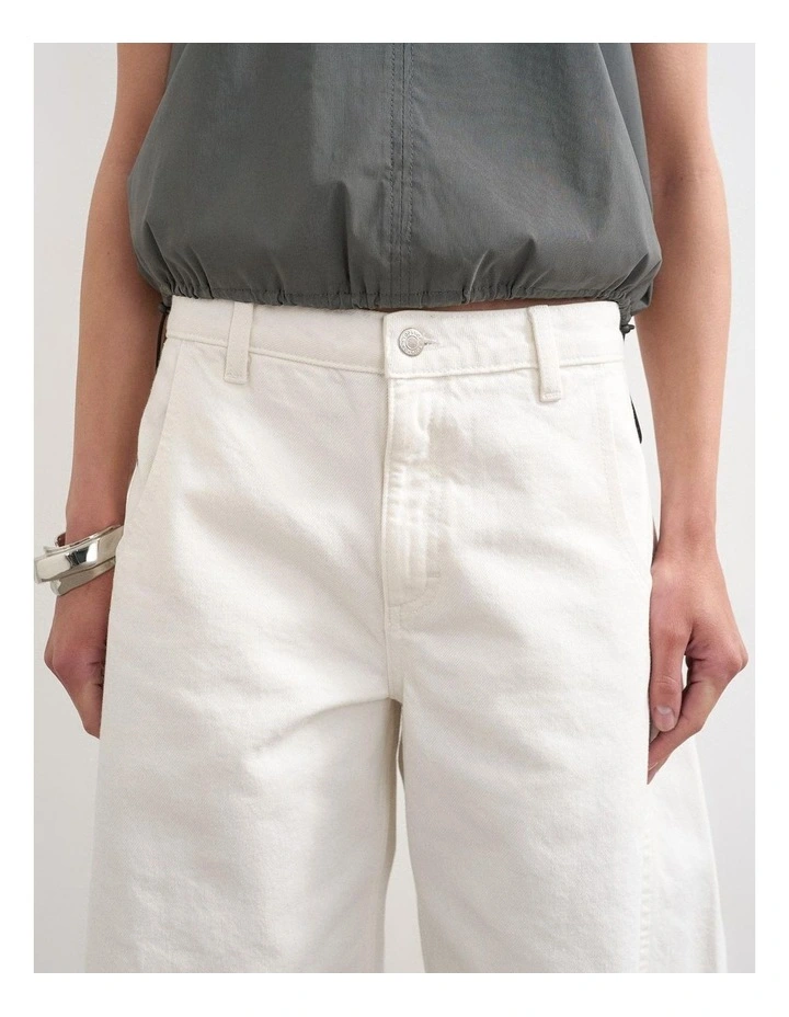 Joa Barrel Jort in White Denim image 4