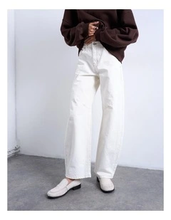 Barrel High Rise Denim Jeans in Bone