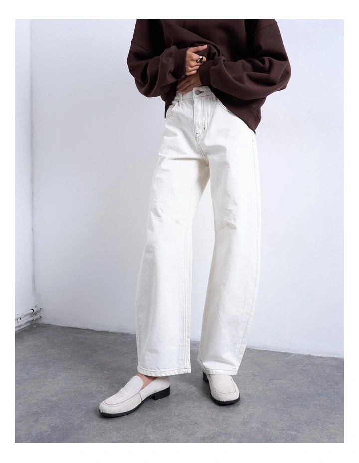 Barrel High Rise Denim Jeans in Bone image 1