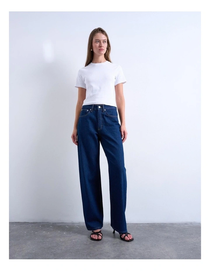 Column Slung Jeans in Dark Denim image 3