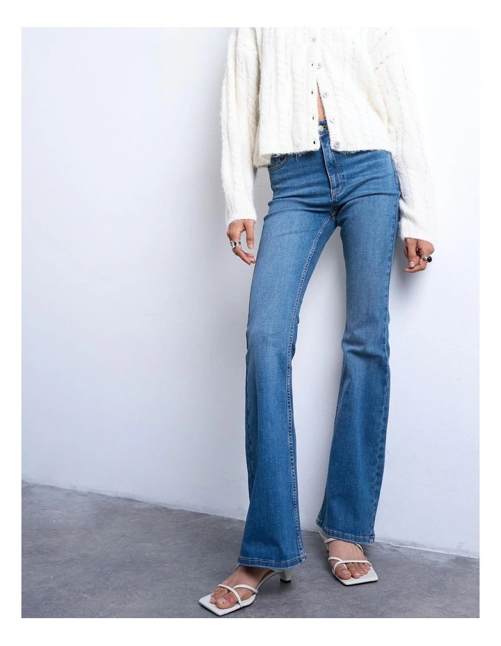 Jamie High Rise Flare Jeans in Mid Blues image 1