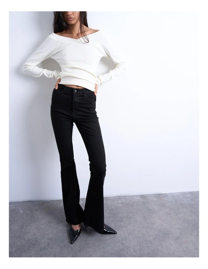 Jamie High Rise Flare Jeans in Black image 2