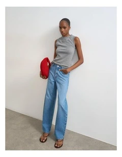 Alma High Rise Barrel Jeans in Blue