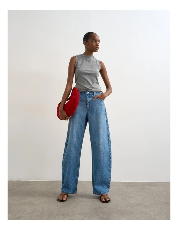 Alma High Rise Barrel Jeans in Blue image 2