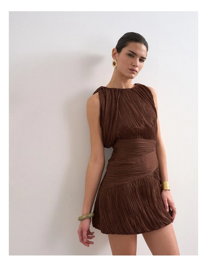 Svea Drape Mini Dress in Brown image 2