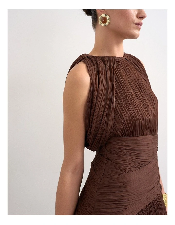 Svea Drape Mini Dress in Brown image 3