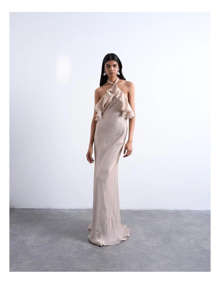 Liva Halterneck Maxi Dress in Lt Brown image 1