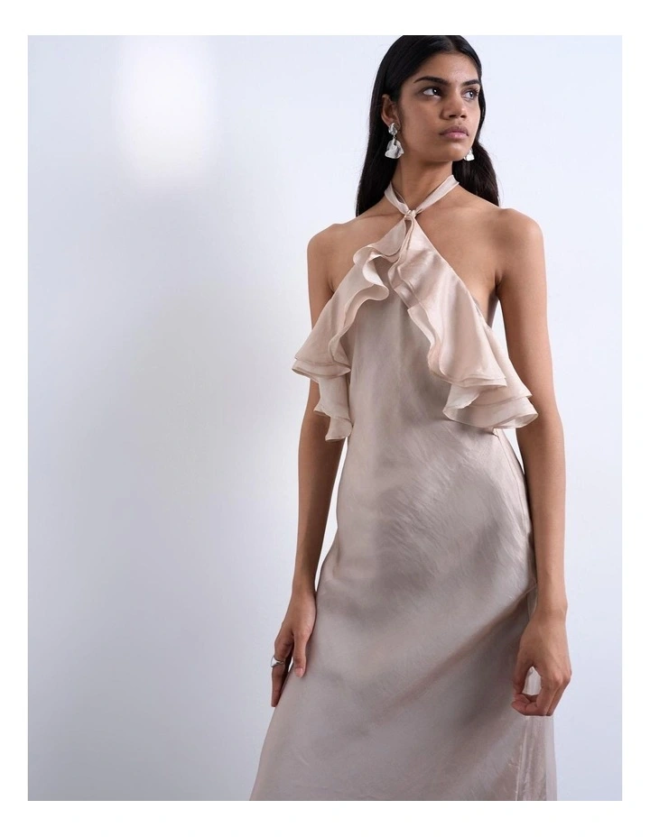 Liva Halterneck Maxi Dress in Lt Brown image 2
