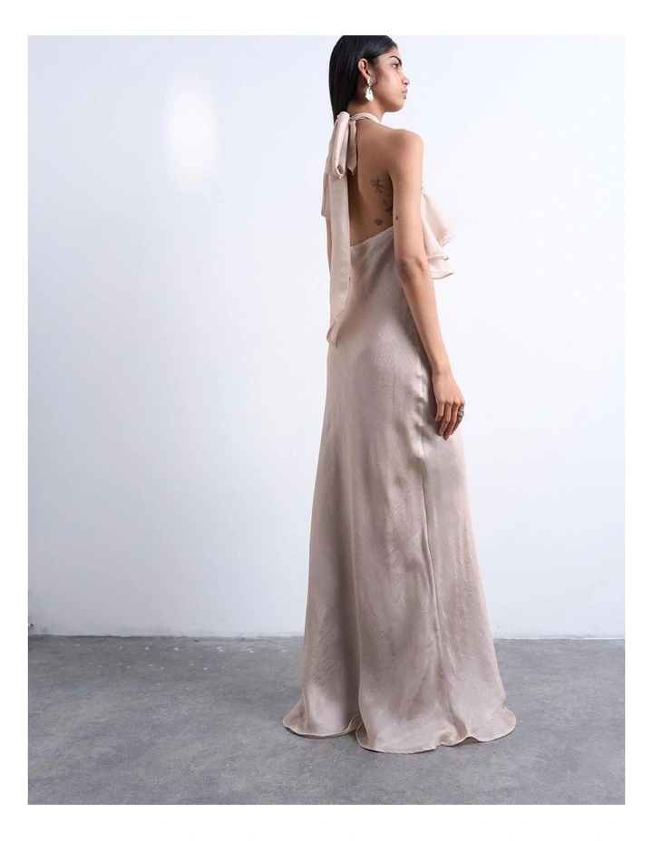 Liva Halterneck Maxi Dress in Lt Brown image 3