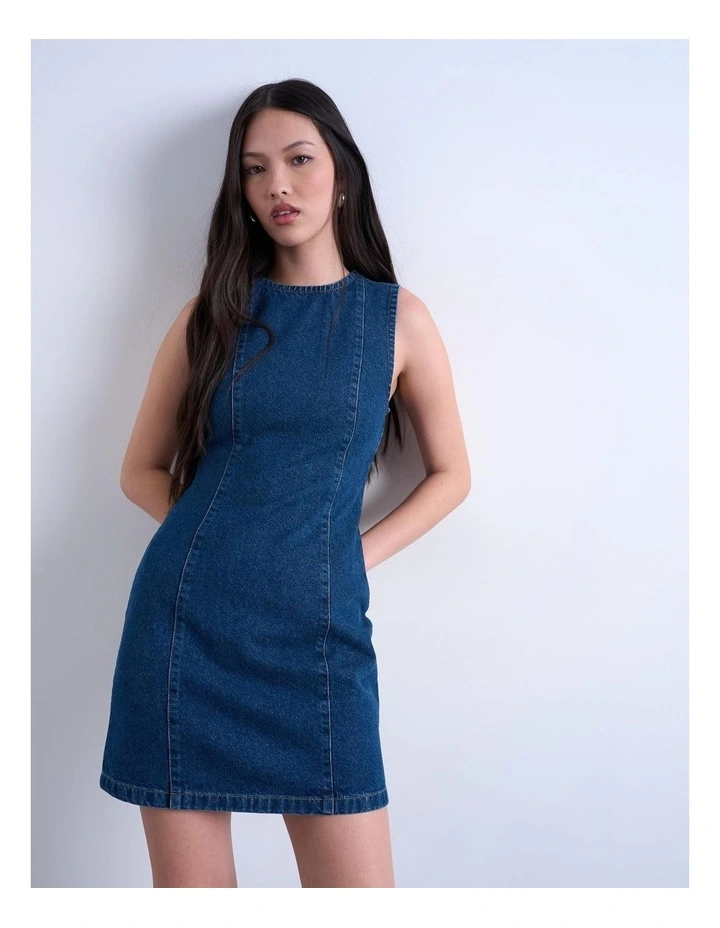 Liv Mini Denim Dress in Mid Blues image 4