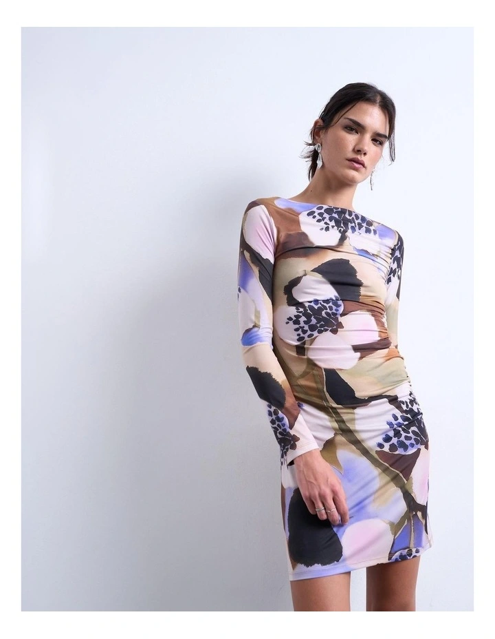 Elly Longsleeve Boatneck Mini Dress in Purple image 1