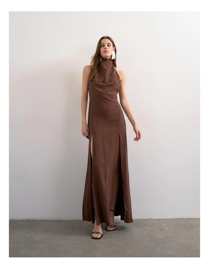 Gry Halterneck Maxi Dress in Brown image 4