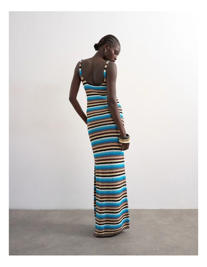 Cajsa Stripped Midi Knit Dress in Multi image 3