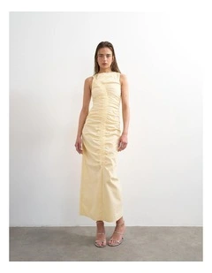 Sadie Ruched Midi Dress in Yellow