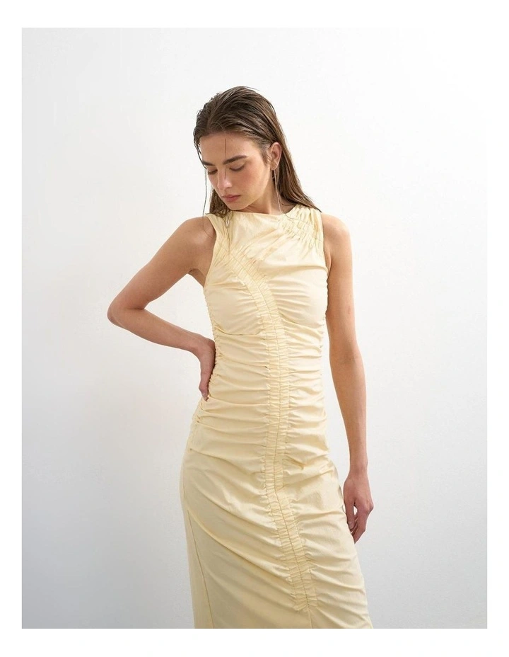 Sadie Ruched Midi Dress in Yellow image 2