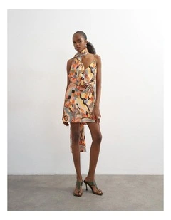Viva Draped Scarf Mini Dress in Orange
