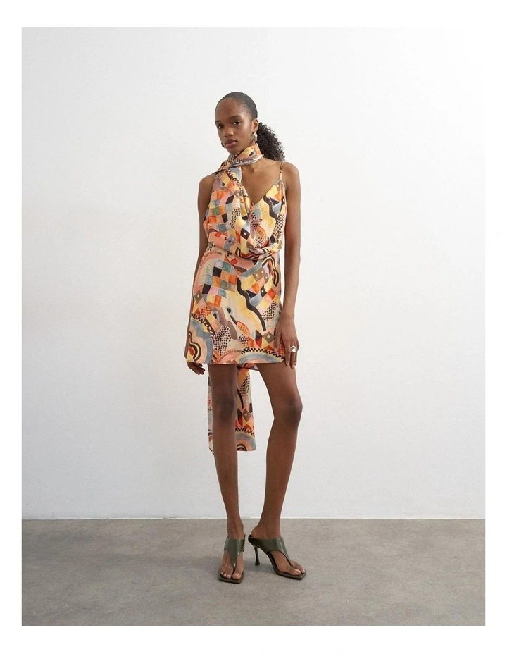 Viva Draped Scarf Mini Dress in Orange image 1