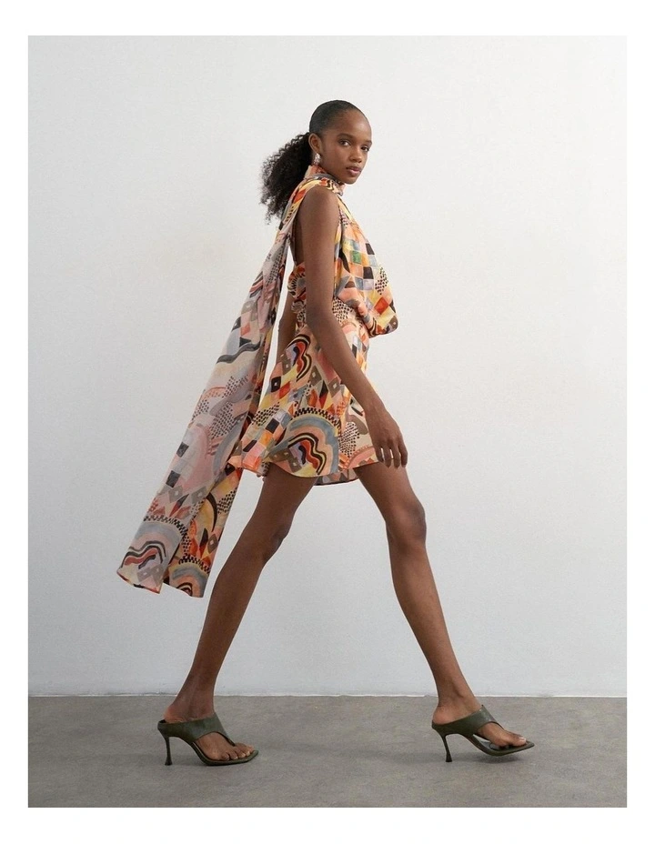 Viva Draped Scarf Mini Dress in Orange image 3