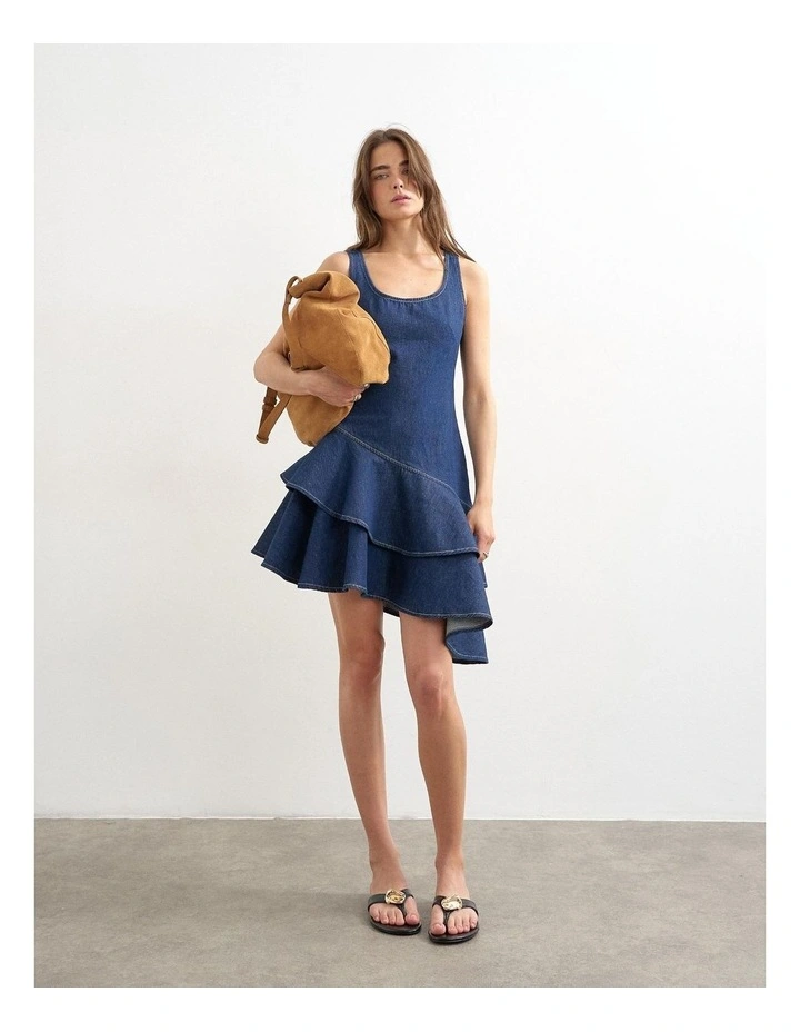 ANNIE DENIM RUFFLE DRESS BLUE DNM image 1