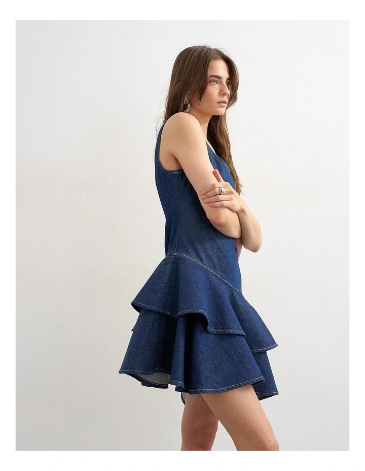 ANNIE DENIM RUFFLE DRESS BLUE DNM image 2