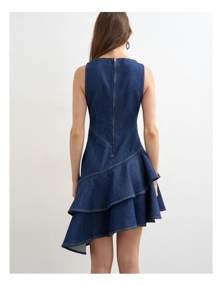 ANNIE DENIM RUFFLE DRESS BLUE DNM image 4