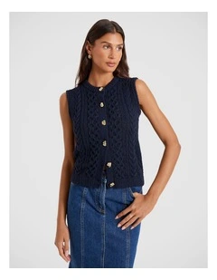Indiana Cable Knit Vest in Navy