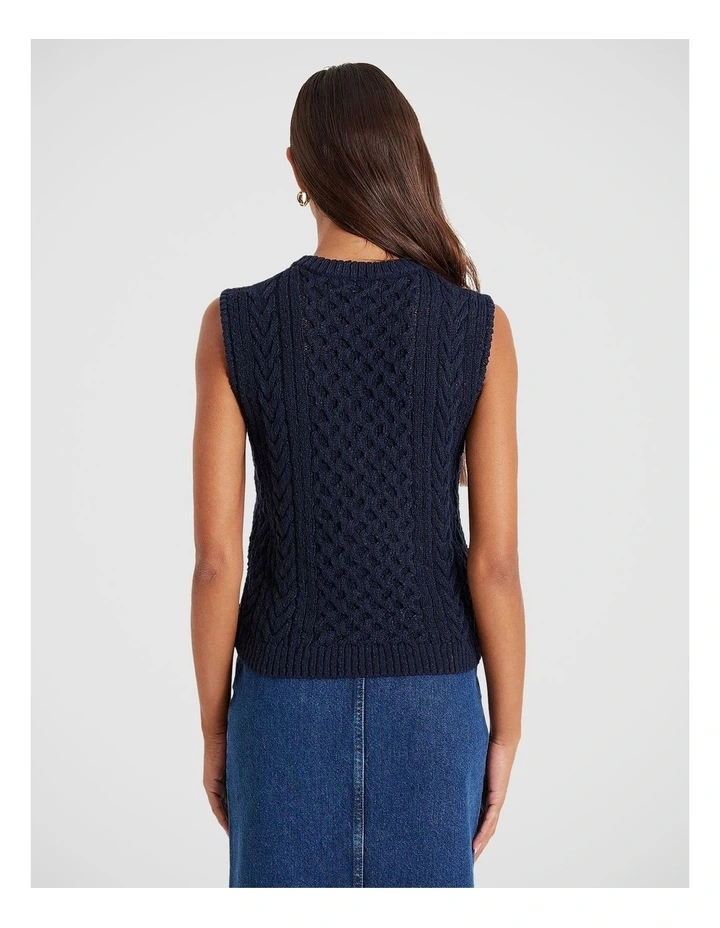Indiana Cable Knit Vest in Navy image 2