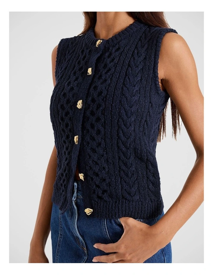 Indiana Cable Knit Vest in Navy image 3
