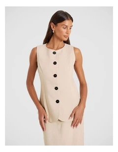 Elliana Longline Waistcoat in Beige