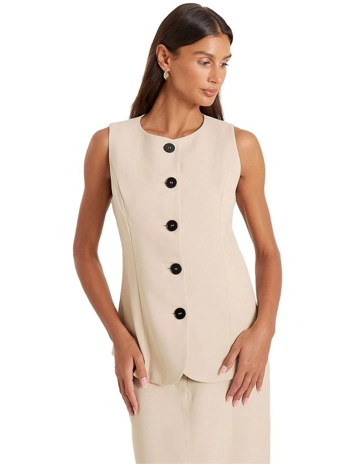 Elliana Longline Waistcoat in Beige image 1