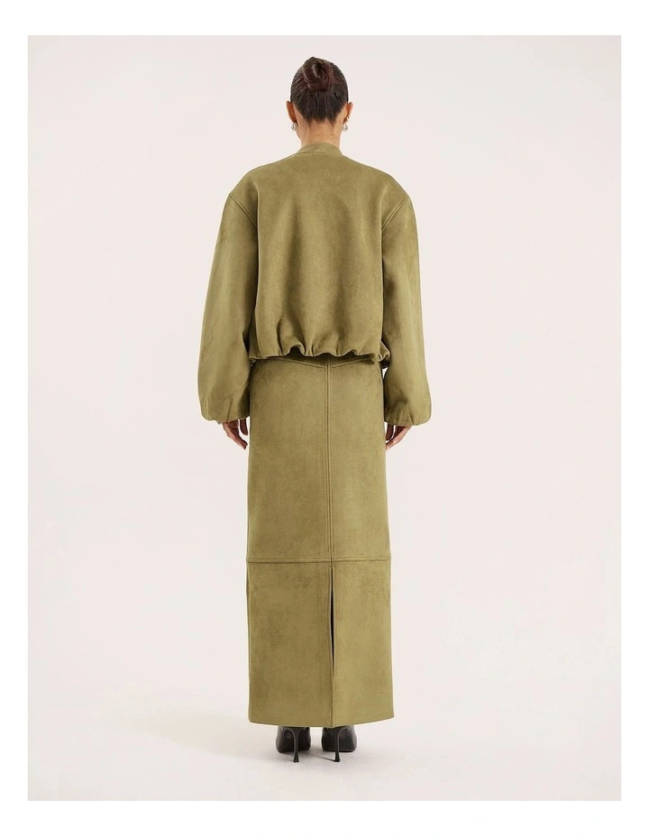 Lorna Suede Bomber in Olive image 2