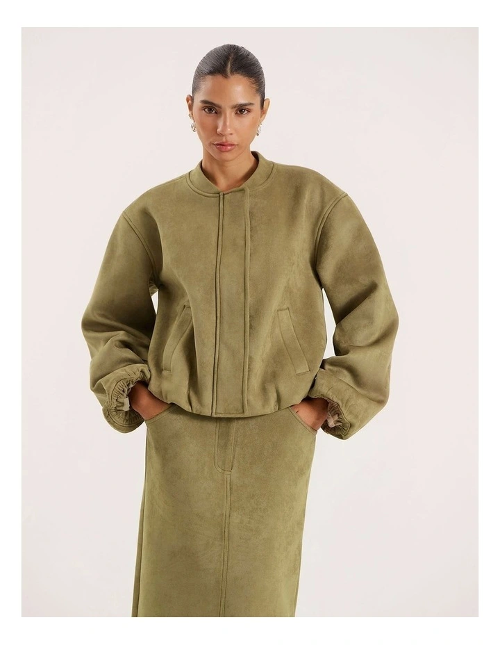 Lorna Suede Bomber in Olive image 3