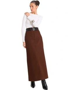 Maxine Double Belted Skirt in Brown