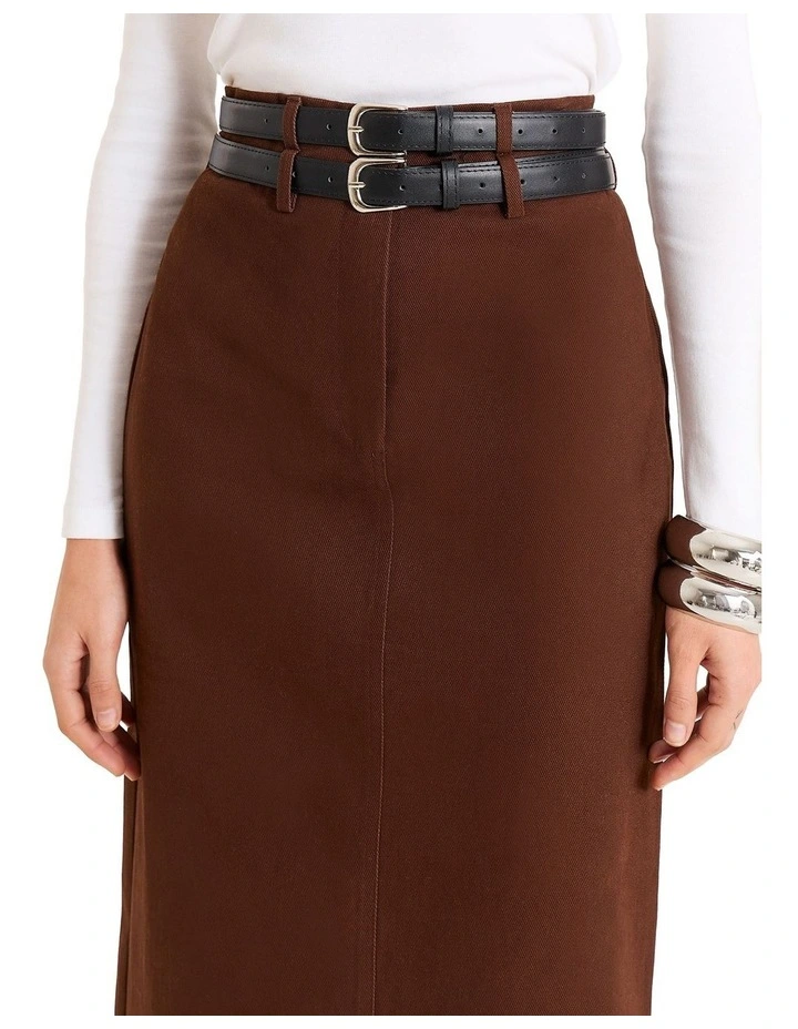 Maxine Double Belted Skirt in Brown image 3