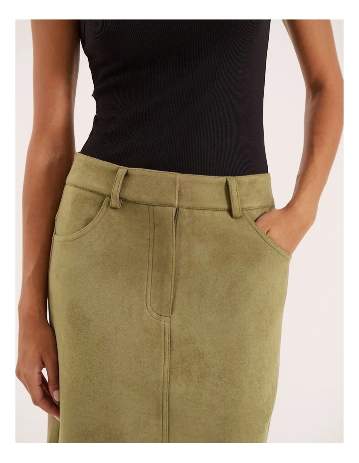 Lorna Suede Skirt in Olive image 3