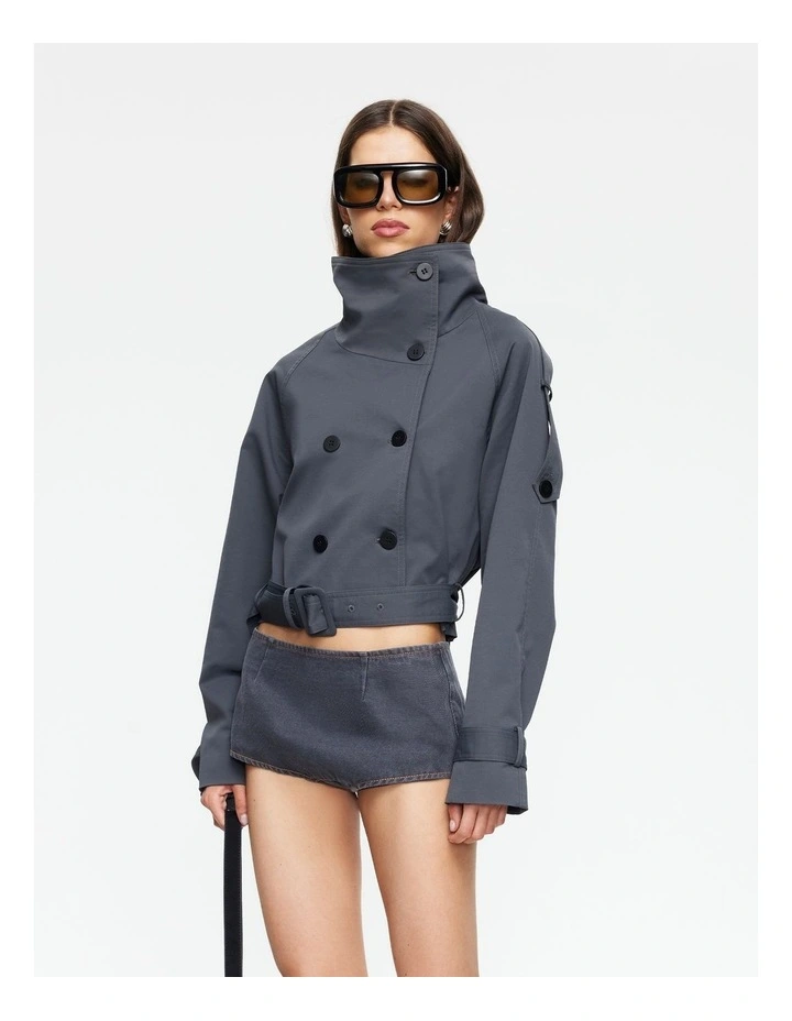 Blanc Cropped Trench in Grey image 4