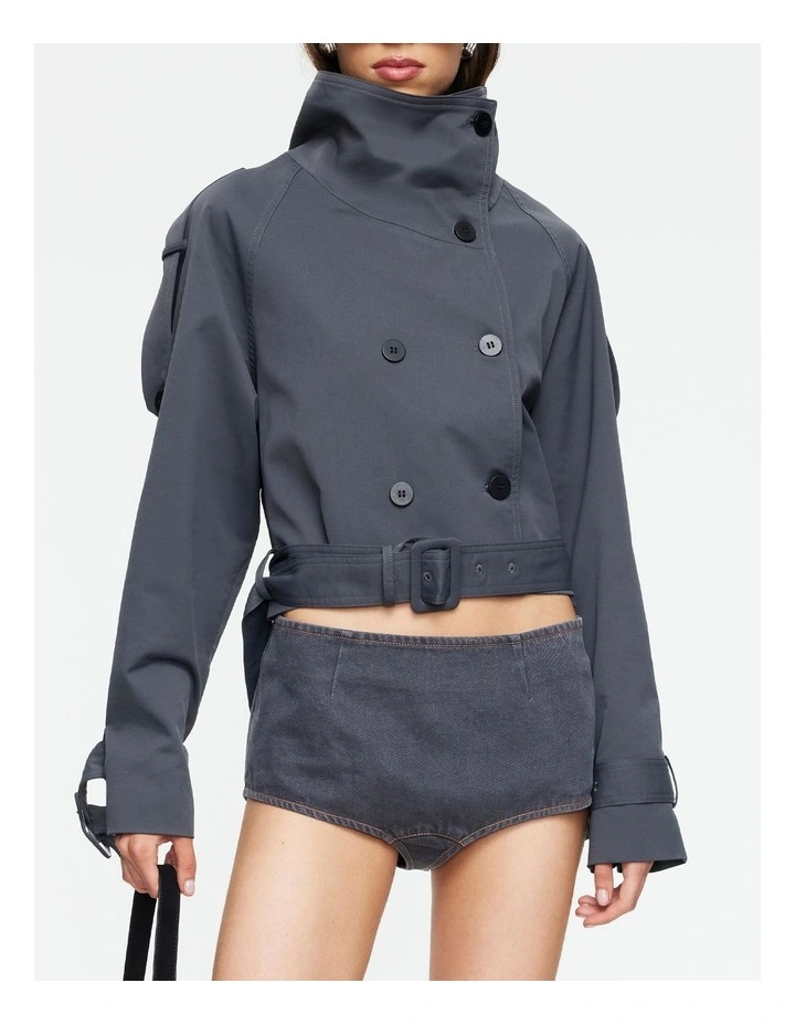 Blanc Cropped Trench in Grey image 5