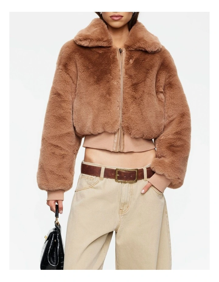 Drita Faux Fur Jacket in Bown image 5