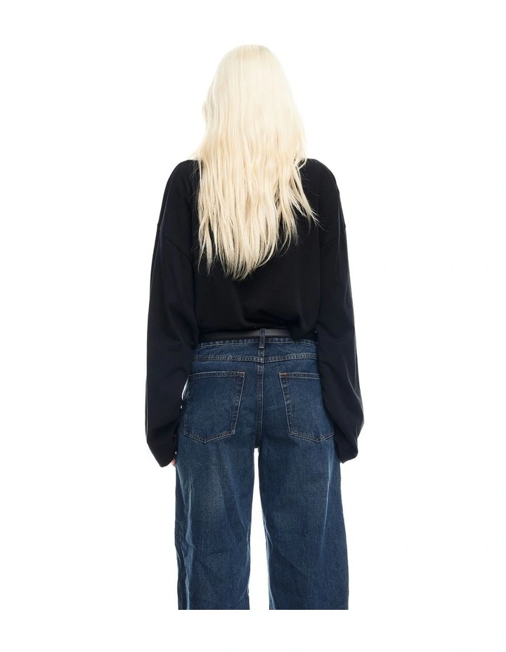 Bloom Long Sleeve Top in Black image 2